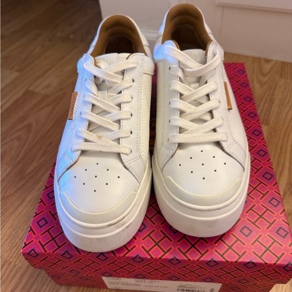Tory Burch Shoes - Tory Burch White Leather Platform Sneakers with Tan Accents